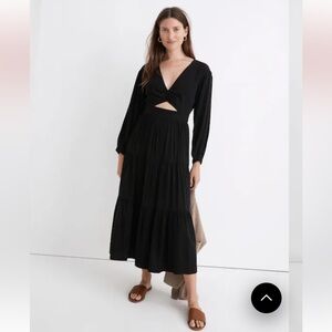 Madewell Lusterweave cutout black midi dress size 6